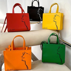 Cat Lines Tote Bag PU Leather Crossbody Satchel Purse