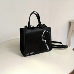 Cat Lines Tote Bag PU Leather Crossbody Satchel Purse