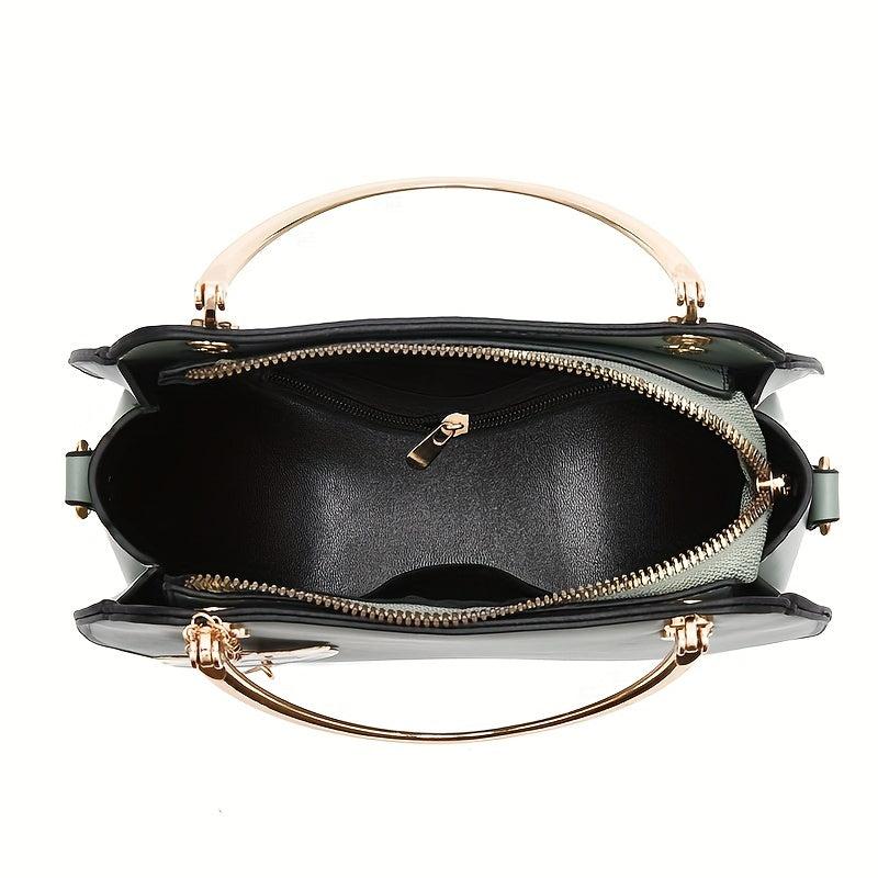 Cat Pendent Decor Durable Shoulder Bag PU Leather Tote Handbag