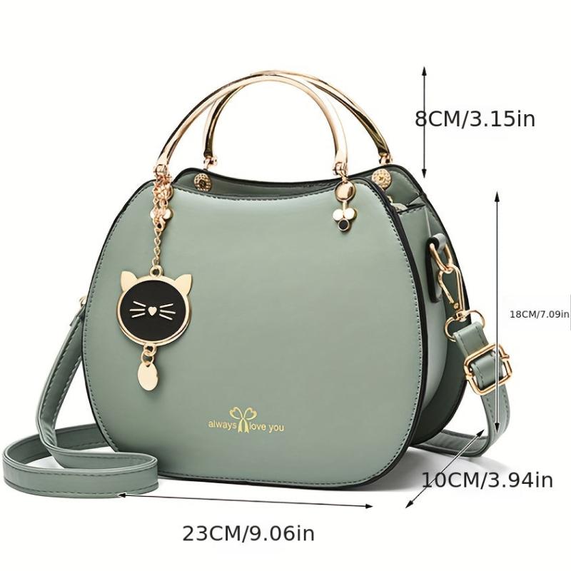 Cat Pendent Decor Durable Shoulder Bag PU Leather Tote Handbag