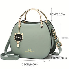 Cat Pendent Decor Durable Shoulder Bag PU Leather Tote Handbag