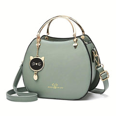 Cat Pendent Decor Durable Shoulder Bag PU Leather Tote Handbag