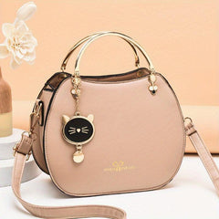Cat Pendent Decor Durable Shoulder Bag PU Leather Tote Handbag