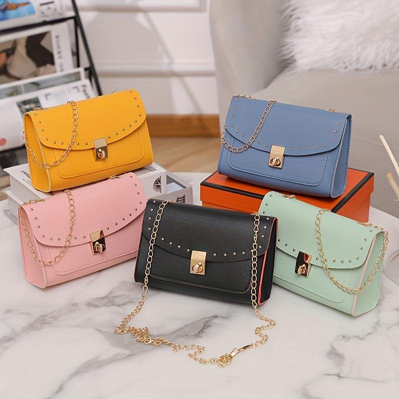 Studded Crossbody Bag with Buckle Decor