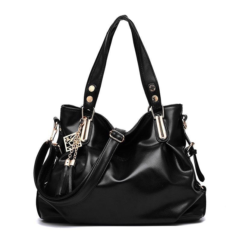 Tassel Decor Hand Bag Large Capacity Soft Leather Shoulder Bag