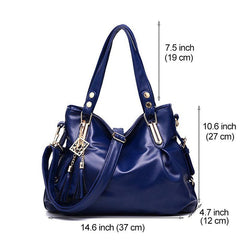 Tassel Decor Hand Bag Large Capacity Soft Leather Shoulder Bag