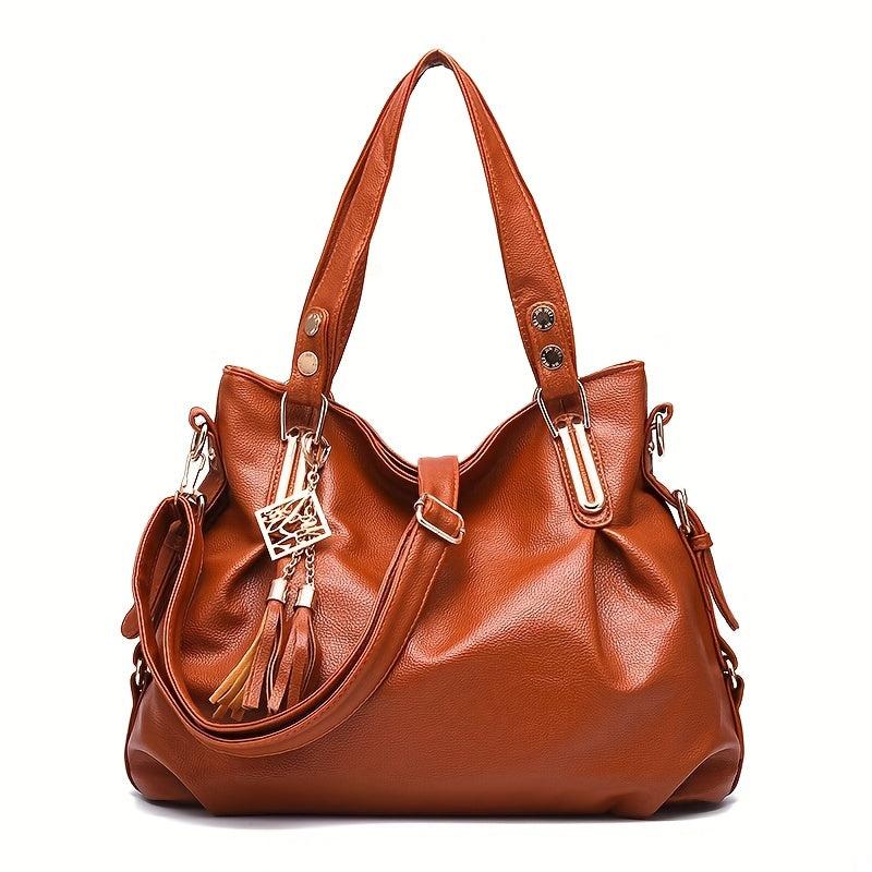 Tassel Decor Hand Bag Large Capacity Soft Leather Shoulder Bag