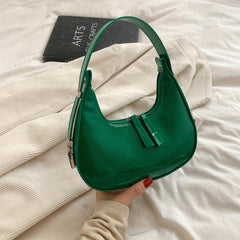 Minimalist Hobo Bag Women's Glossy Shoulder Bag PU Hand Held Crescent Purse