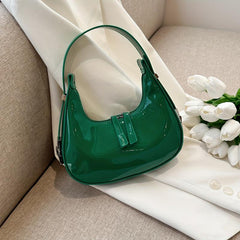 Minimalist Hobo Bag Women's Glossy Shoulder Bag PU Hand Held Crescent Purse