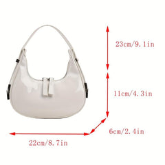 Minimalist Hobo Bag Women's Glossy Shoulder Bag PU Hand Held Crescent Purse