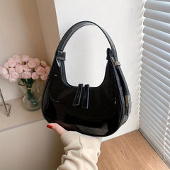 Minimalist Hobo Bag Women's Glossy Shoulder Bag PU Hand Held Crescent Purse