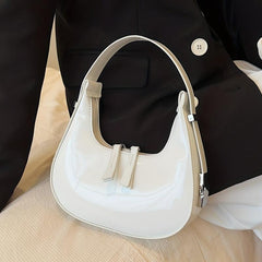 Minimalist Hobo Bag Women's Glossy Shoulder Bag PU Hand Held Crescent Purse