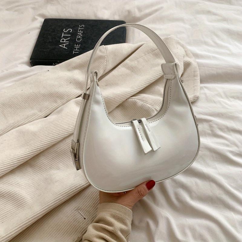 Minimalist Hobo Bag Women's Glossy Shoulder Bag PU Hand Held Crescent Purse