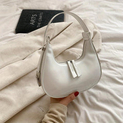 Minimalist Hobo Bag Women's Glossy Shoulder Bag PU Hand Held Crescent Purse