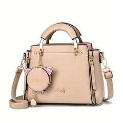 Letter Decor Square Handbag Crossbody Bag Women's Small PU Leather Shoulder Bag