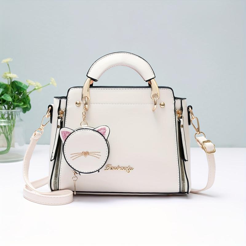 Letter Decor Square Handbag Crossbody Bag Women's Small PU Leather Shoulder Bag