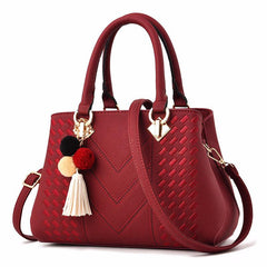 Embroidery Detail Satchel Bag Women's Tassel Decor Hand Bag Shoulder Purse