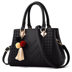 Embroidery Detail Satchel Bag Women's Tassel Decor Hand Bag Shoulder Purse