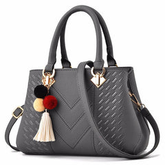 Embroidery Detail Satchel Bag Women's Tassel Decor Hand Bag Shoulder Purse
