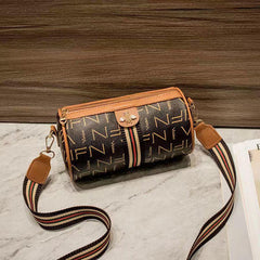 Letter Graphic Bucket Bag Striped Belt Crossbody Bag