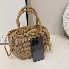 Rattan Woven Handbag Boho Style Straw Tote Satchel Purse