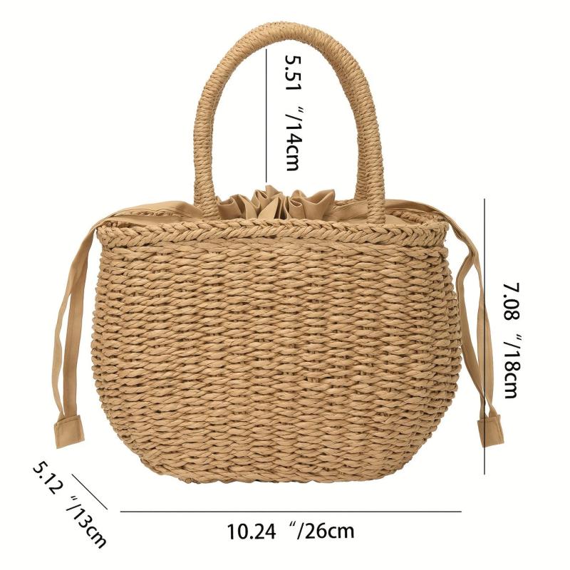 Rattan Woven Handbag Boho Style Straw Tote Satchel Purse