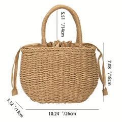 Rattan Woven Handbag Boho Style Straw Tote Satchel Purse