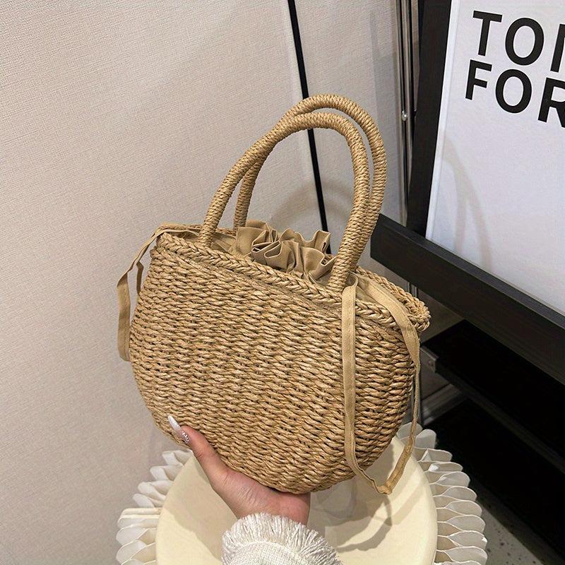 Rattan Woven Handbag Boho Style Straw Tote Satchel Purse