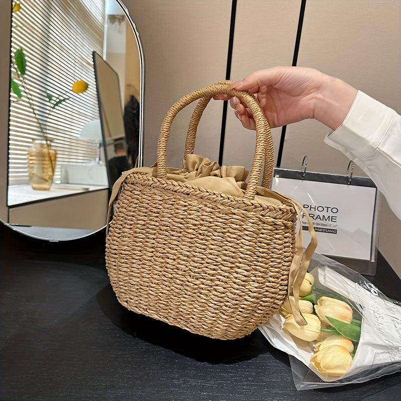 Rattan Woven Handbag Boho Style Straw Tote Satchel Purse