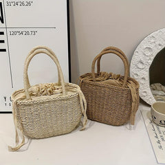 Rattan Woven Handbag Boho Style Straw Tote Satchel Purse