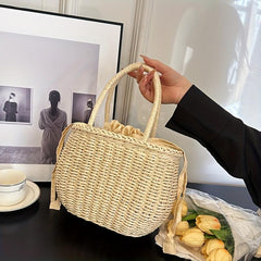 Rattan Woven Handbag Boho Style Straw Tote Satchel Purse