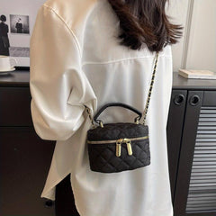 Mini Argyle Quilted Bucket Bag Double Zipper Purse