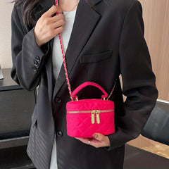 Mini Argyle Quilted Bucket Bag Double Zipper Purse