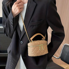 Mini Argyle Quilted Bucket Bag Double Zipper Purse