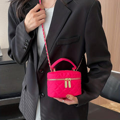 Mini Argyle Quilted Bucket Bag Double Zipper Purse