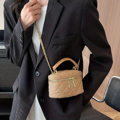 Mini Argyle Quilted Bucket Bag Double Zipper Purse