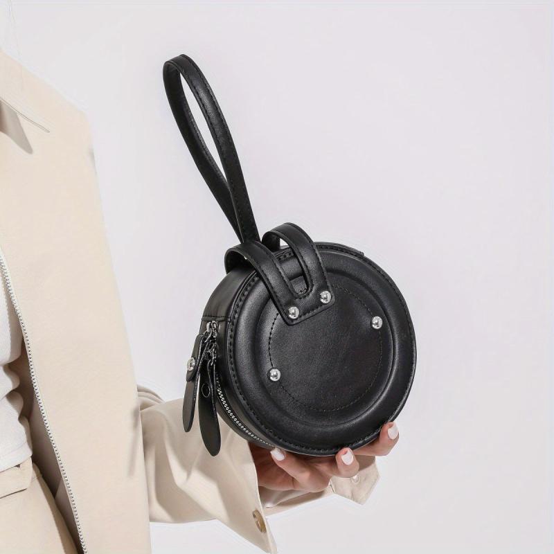 Mini Round Zipper Coin Purse PU Leather Lipstick Storage Bag