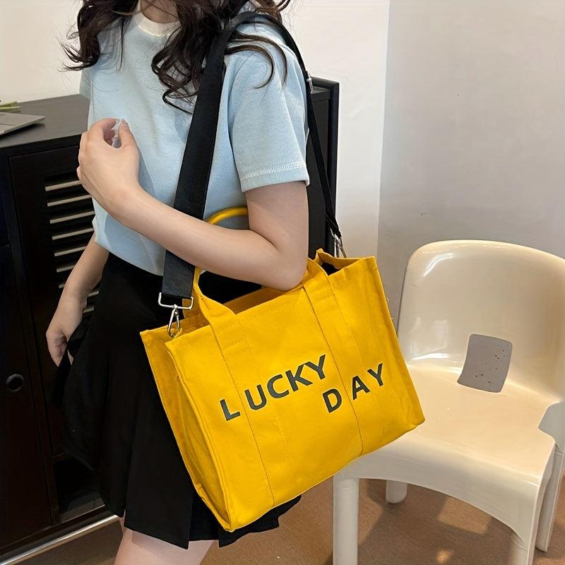 Canvas Tote Bag with Shoulder Strap, Crossbody Bag for School Shopping Office