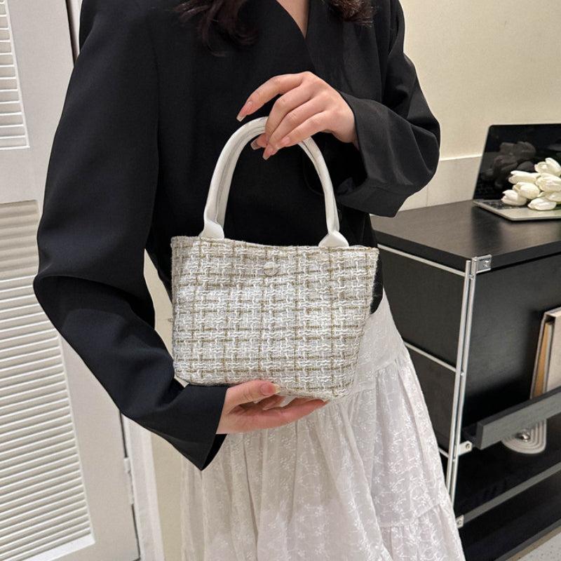 Mini Plaid Crossbody Bag Canvas Top Handle Satchel