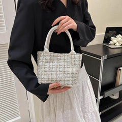 Mini Plaid Crossbody Bag Canvas Top Handle Satchel