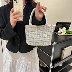 Mini Plaid Crossbody Bag Canvas Top Handle Satchel