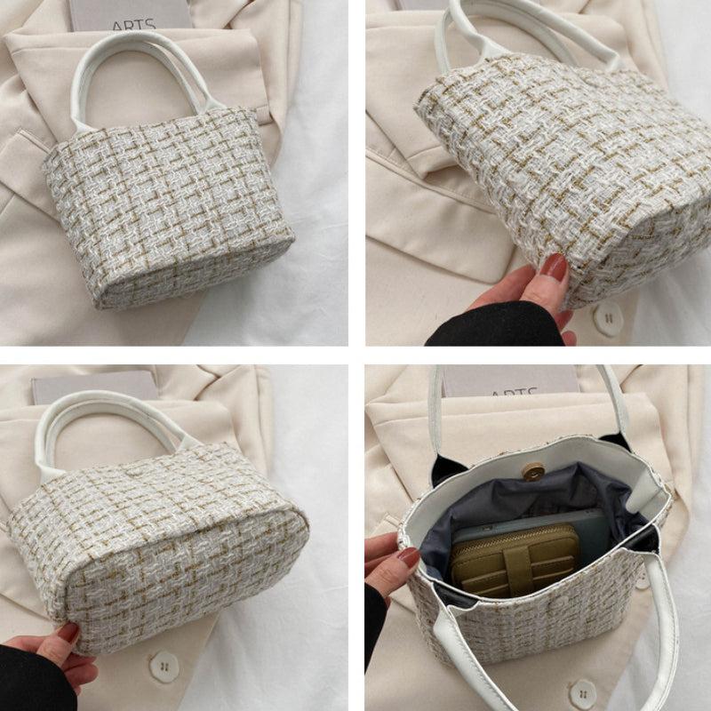 Mini Plaid Crossbody Bag Canvas Top Handle Satchel