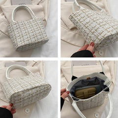 Mini Plaid Crossbody Bag Canvas Top Handle Satchel