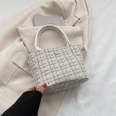 Mini Plaid Crossbody Bag Canvas Top Handle Satchel