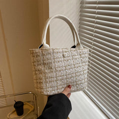 Mini Plaid Crossbody Bag Canvas Top Handle Satchel