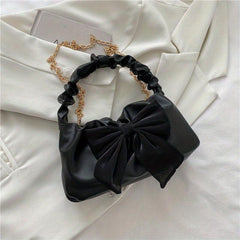 Bow Decor Shoulder Bag Ruched Handle Crossbody Bag