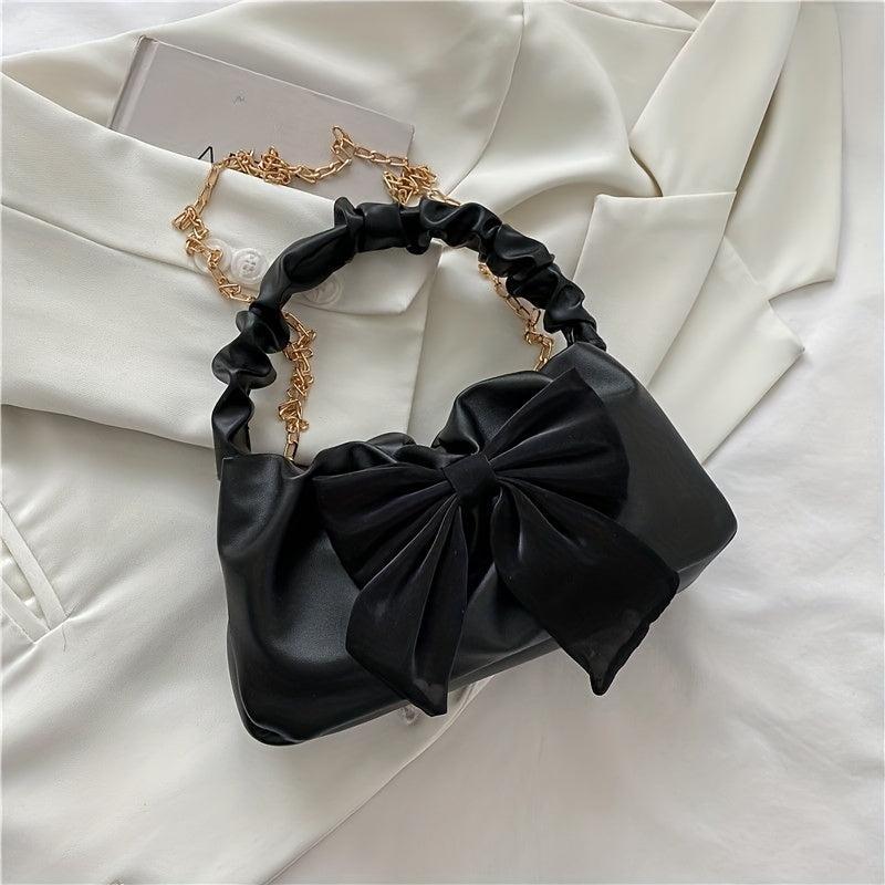 Bow Decor Shoulder Bag Ruched Handle Crossbody Bag