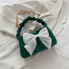 Bow Decor Shoulder Bag Ruched Handle Crossbody Bag