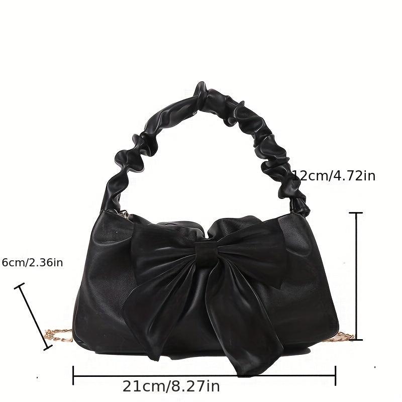 Bow Decor Shoulder Bag Ruched Handle Crossbody Bag