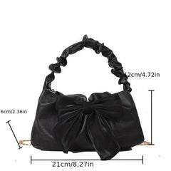 Bow Decor Shoulder Bag Ruched Handle Crossbody Bag
